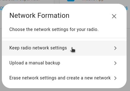 Choose the network settings for the radio