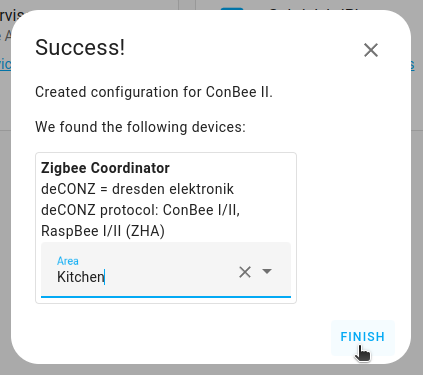 Add the Zigbee coordinator to your area