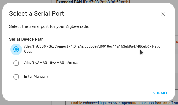 Select the serial port