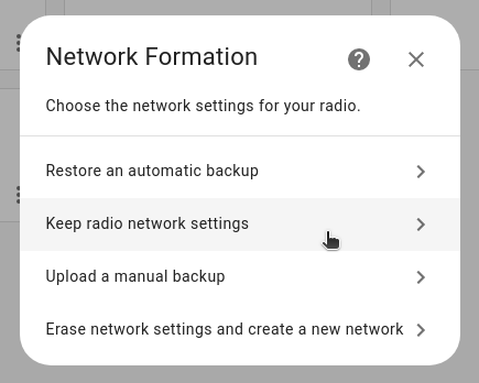 Choose the network settings for your radio