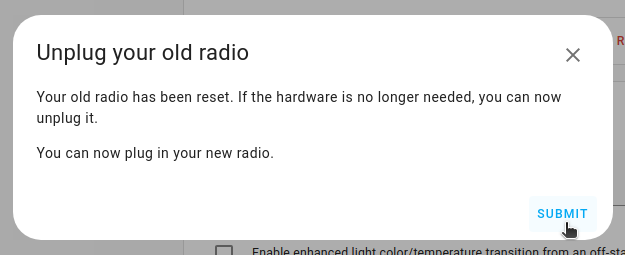 Screenshot showing the Unplug your old radio dialog