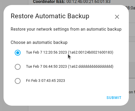 Screenshot showing the Restore automatic backup dialog