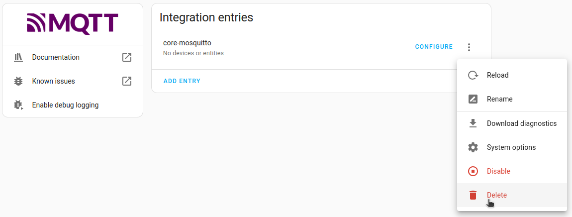 Remove Zigbee2MQTT devices (option 1)