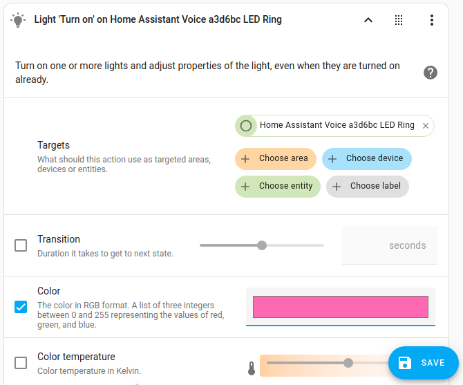 Screenshot showing a light automation in the automation editor