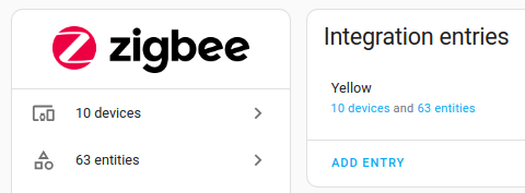 Screenshot of Zigbee integration card